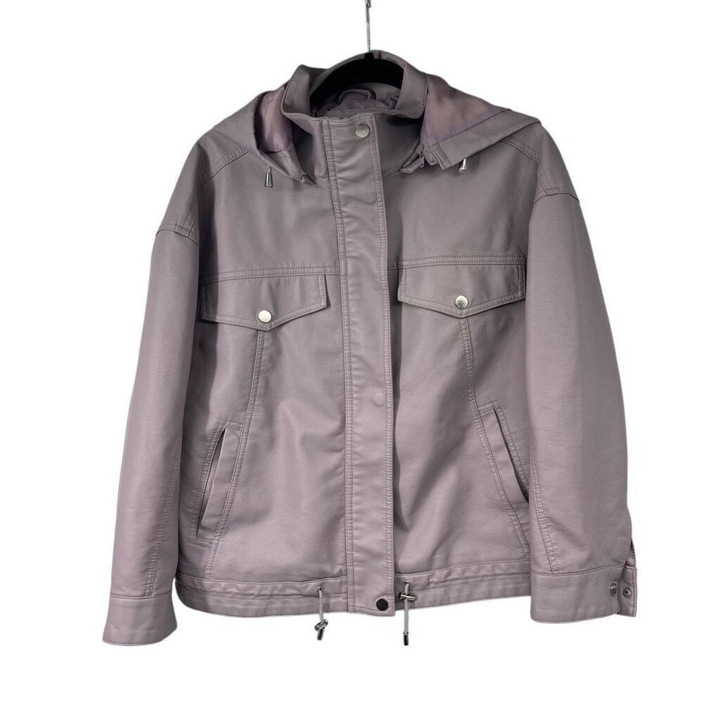 Royalty Pastel Lavender Vegan Leather Hooded Jacket Women’s L‎